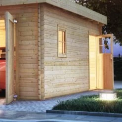 Garage En Bois Massif 20,78m² Toit Plat – Madriers 40mm - Karibu -Abri De Jardin garage en bois massif 2078m toit plat madriers 40mm karibu 2