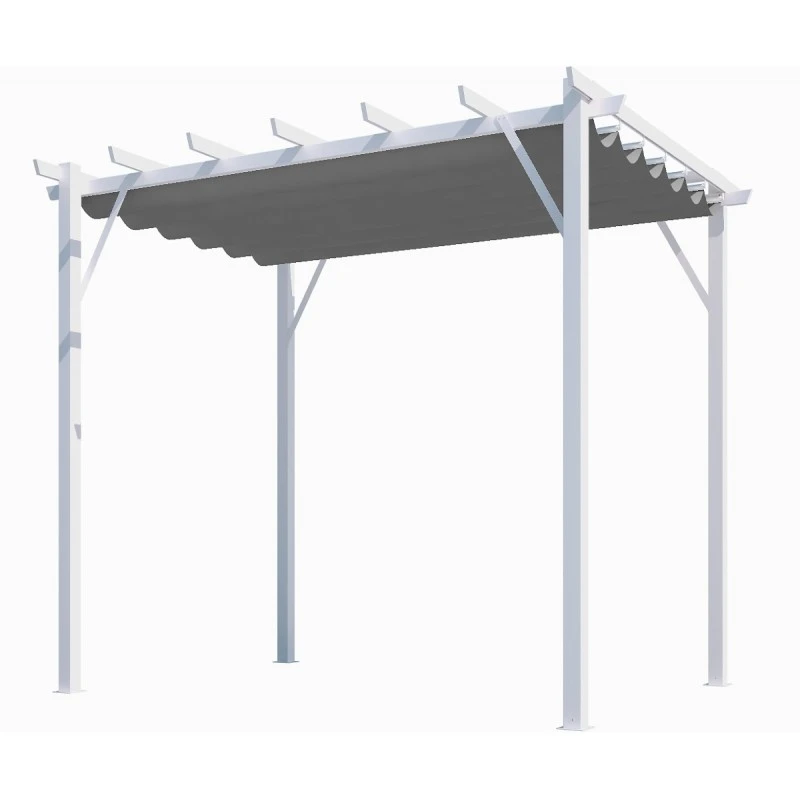 Pergola 100% Aluminium Coloris Blanc 12m² Avec Toile D'ombrage Gris 140gr/m² HABRITA 4 Pergola 100% Aluminium Coloris Blanc 12m² Avec Toile D'ombrage Gris 140gr/m² HABRITA – Image 2