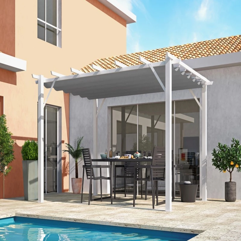 Pergola 100% Aluminium Coloris Blanc 12m² Avec Toile D'ombrage Gris 140gr/m² HABRITA 3 Pergola 100% Aluminium Coloris Blanc 12m² Avec Toile D'ombrage Gris 140gr/m² HABRITA