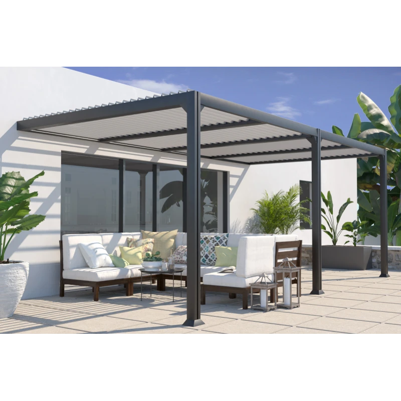 Pergola Adossée Bioclimatique 300x600cm Lames 13cm - Gris - SEATTLE - Couleurs Du Monde 3 Pergola Adossée Bioclimatique 300x600cm Lames 13cm - Gris - SEATTLE - Couleurs Du Monde