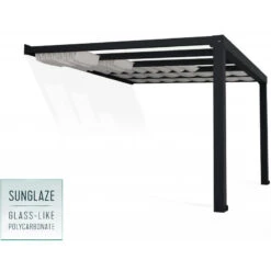 Pergola Adossée Stockholm 350x368cm Aluminium Gris Et Polycarbonate Avec Stores De Toit Rétractables – Palram - Canopia -Abri De Jardin pergola adossee stockholm 350x368cm aluminium gris et polycarbonate avec stores de toit retractables palram 2