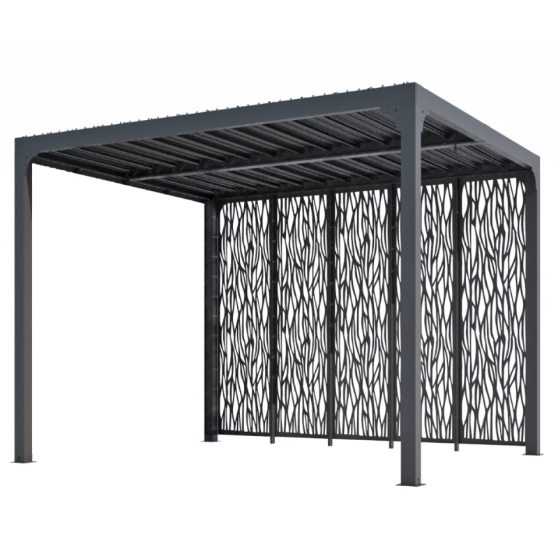 Pergola Bioclimatique Aluminium Anthracite 10,80m² Toit Avec Lames Ovales + 5 Panneaux Moucharabieh Gris Pour Côté 3,60m HABRITA 4 Pergola Bioclimatique Aluminium Anthracite 10,80m² Toit Avec Lames Ovales + 5 Panneaux Moucharabieh Gris Pour Côté 3,60m HABRITA – Image 2