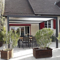 Pergola Bioclimatique Aluminium Anthracite 10,80m² + Toit Avec Lames Ovales écru HABRITA -Abri De Jardin pergola bioclimatique aluminium anthracite 1080m toit avec lames ovales ecru habrita 4