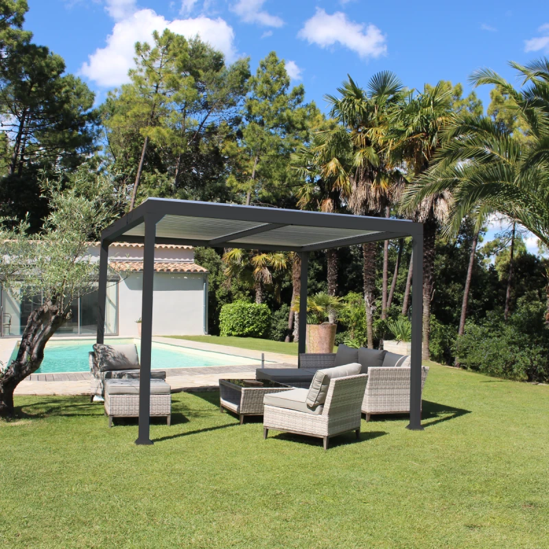 Pergola Bioclimatique Autoportante 300x300cm En Aluminium - Gris - Maia - Couleurs Du Monde 3 Pergola Bioclimatique Autoportante 300x300cm En Aluminium - Gris - Maia - Couleurs Du Monde