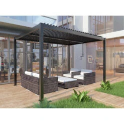 Pergola Bioclimatique Autoportante En Aluminium Anthracite 4x3m - X-METAL