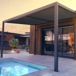 Pergola Bioclimatique En Aluminium Avec Lames Orientables Grises Anthracite TRAMONTO - DCB Garden -Abri De Jardin pergola bioclimatique en aluminium avec lames orientables grises anthracite tramonto dcb garden 2