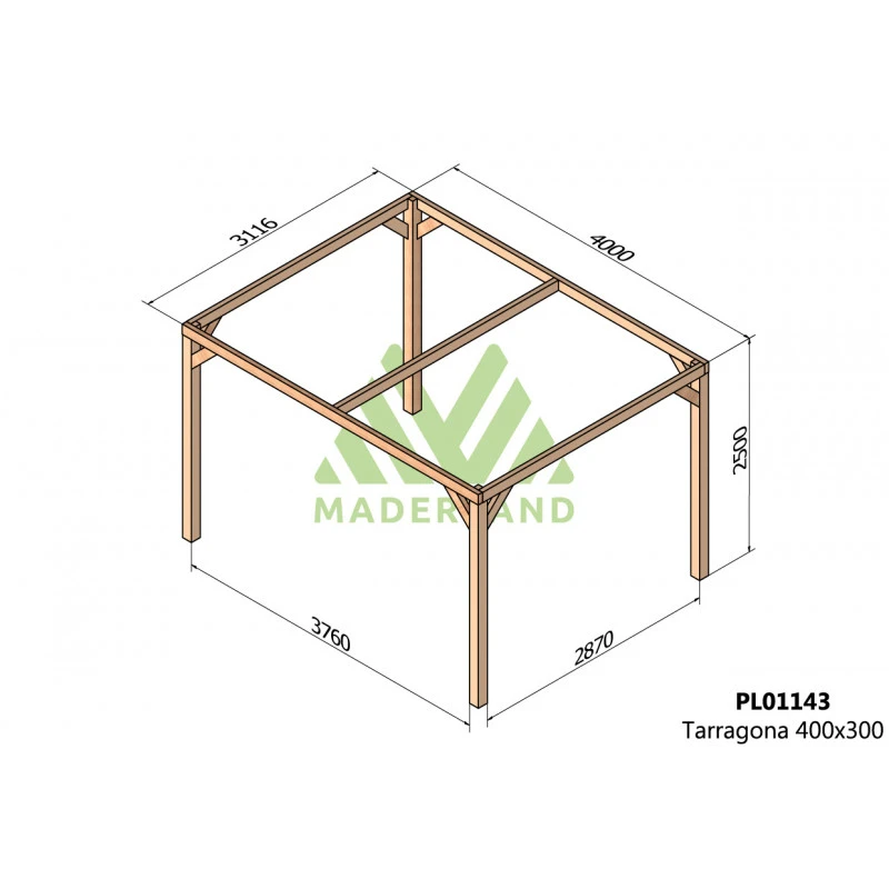 Pergola En Bois Lamellé-collé 400x300cm Tarragona – Maderland 4 Pergola En Bois Lamellé-collé 400x300cm Tarragona – Maderland – Image 2