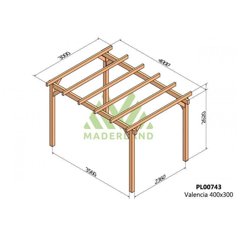 Pergola En Bois Lamellé-collé 400x300cm Valencia – Maderland 4 Pergola En Bois Lamellé-collé 400x300cm Valencia – Maderland – Image 2