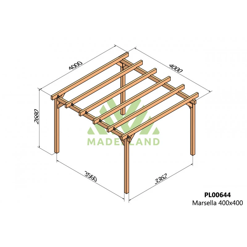 Pergola En Bois Lamellé-collé 400x400cm Marsella – Maderland 4 Pergola En Bois Lamellé-collé 400x400cm Marsella – Maderland – Image 2