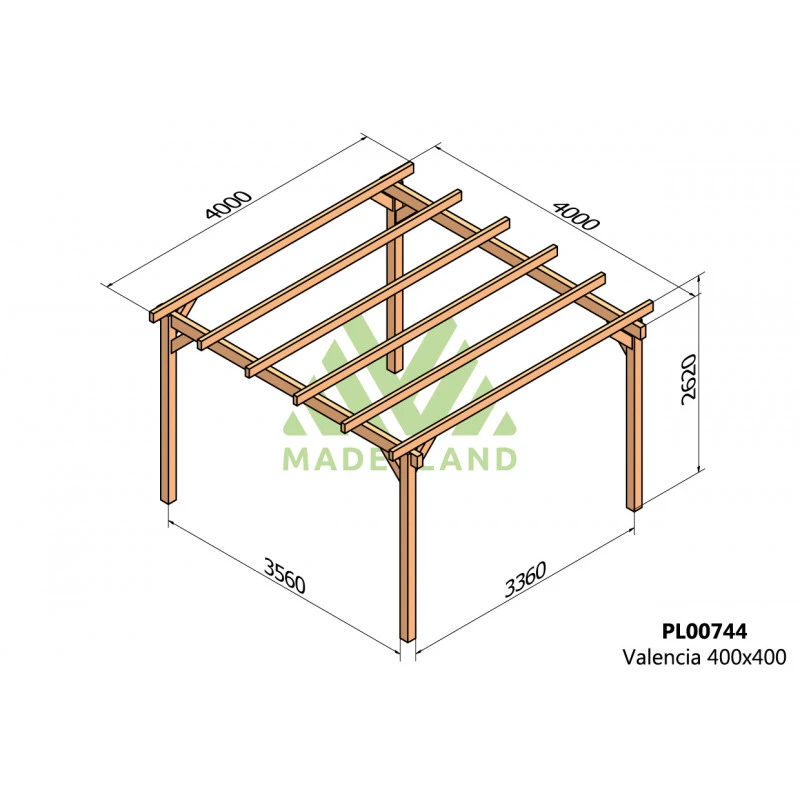 Pergola En Bois Lamellé-collé 400x400cm Valencia – Maderland 4 Pergola En Bois Lamellé-collé 400x400cm Valencia – Maderland – Image 2