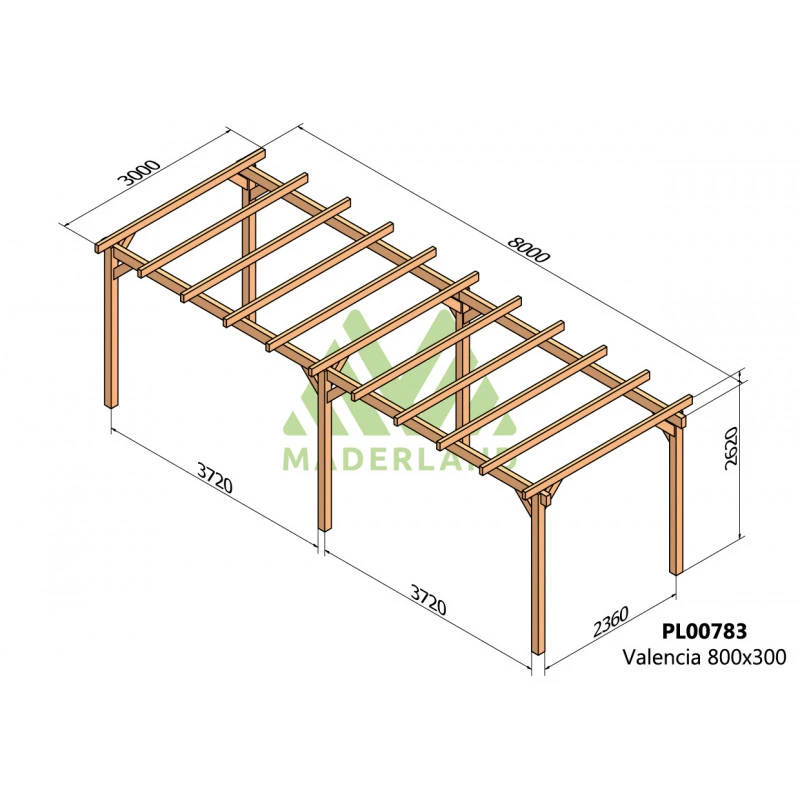 Pergola En Bois Lamellé-collé 800x300cm Valencia – Maderland 4 Pergola En Bois Lamellé-collé 800x300cm Valencia – Maderland – Image 2