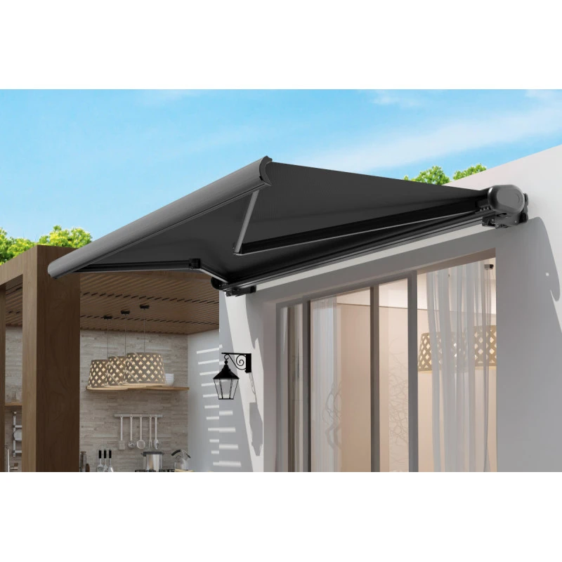 Store Banne Motorisé 500x300cm LUXO Toile Polyester Grise - X-METAL 3 Store Banne Motorisé 500x300cm LUXO Toile Polyester Grise - X-METAL