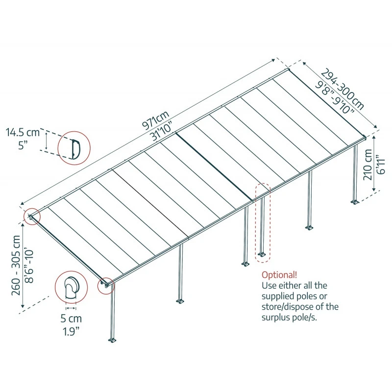 Toit De Terrasse 300x971cm En Aluminium Gris Et Polycarbonate 8mm FERIA - Canopia By Palram 5 Toit De Terrasse 300x971cm En Aluminium Gris Et Polycarbonate 8mm FERIA - Canopia By Palram – Image 3